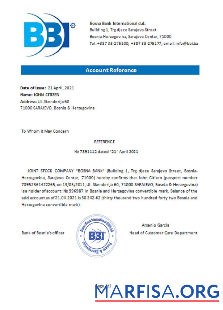 Realistic Bosnia and Herzegovina Bosna Bank Internat reference template